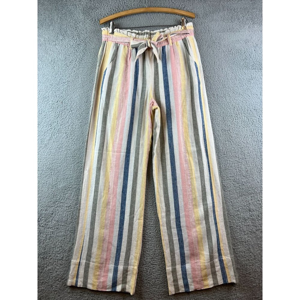 Jolt Multicolor Paper Bag Striped Linen Pants Beach Lounge size M